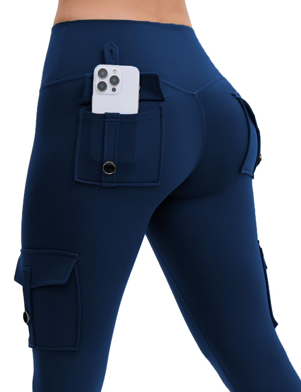 AEEZO Damen-Fleece-Cargo-Leggings mit Taschen, Thermohose, Po-Lifting, verdeckte Scrunch, für kaltes Wetter, Yogahose