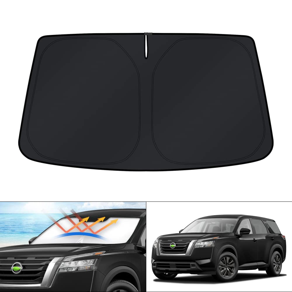 KUST Windshield Sun Shade for 2017-2026 Tesla Model Y/Model 3 Sunshade Accessories (Fit 2025-2026 Model Y Juniper / 2024 Model 3 Highland) Upgraded Foldable Sunshade, Blocks UV Rays Keep Car Cool
