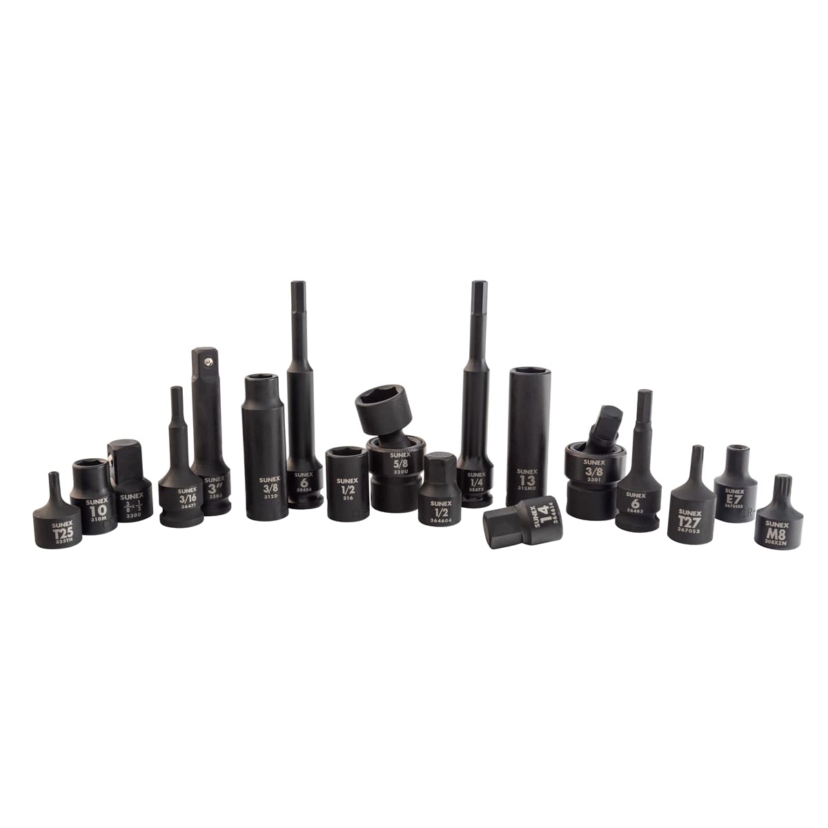 SUNEX Tools 80 Piece 3/8 in. Drive Master Impact Socket Set, Universal, Star, External Star, Extensions, Universal Joint, SAE and Metric, 8mm to 19mm and 5/16 in. to 3/4 in., CR-MO Steel, Model 3580