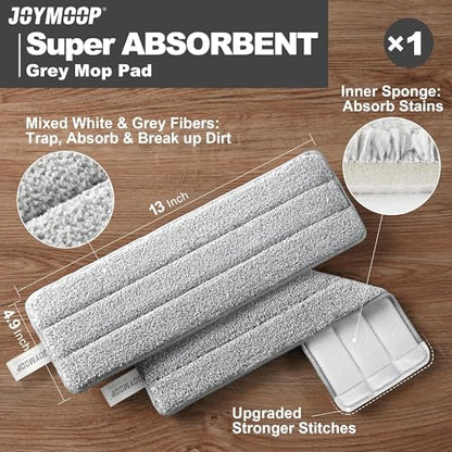 JOYMOOP Wischmopp und Eimer mit Auswringsystem, Freihand-Flachmopp und Eimer, mit 3 waschbaren Mikrofaserpads, Nass- und Trockengebrauch, Bodenreinigungssystem
