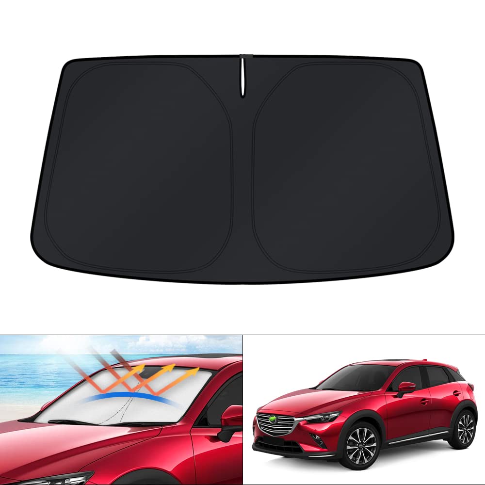 KUST Windshield Sun Shade for 2017-2026 Tesla Model Y/Model 3 Sunshade Accessories (Fit 2025-2026 Model Y Juniper / 2024 Model 3 Highland) Upgraded Foldable Sunshade, Blocks UV Rays Keep Car Cool