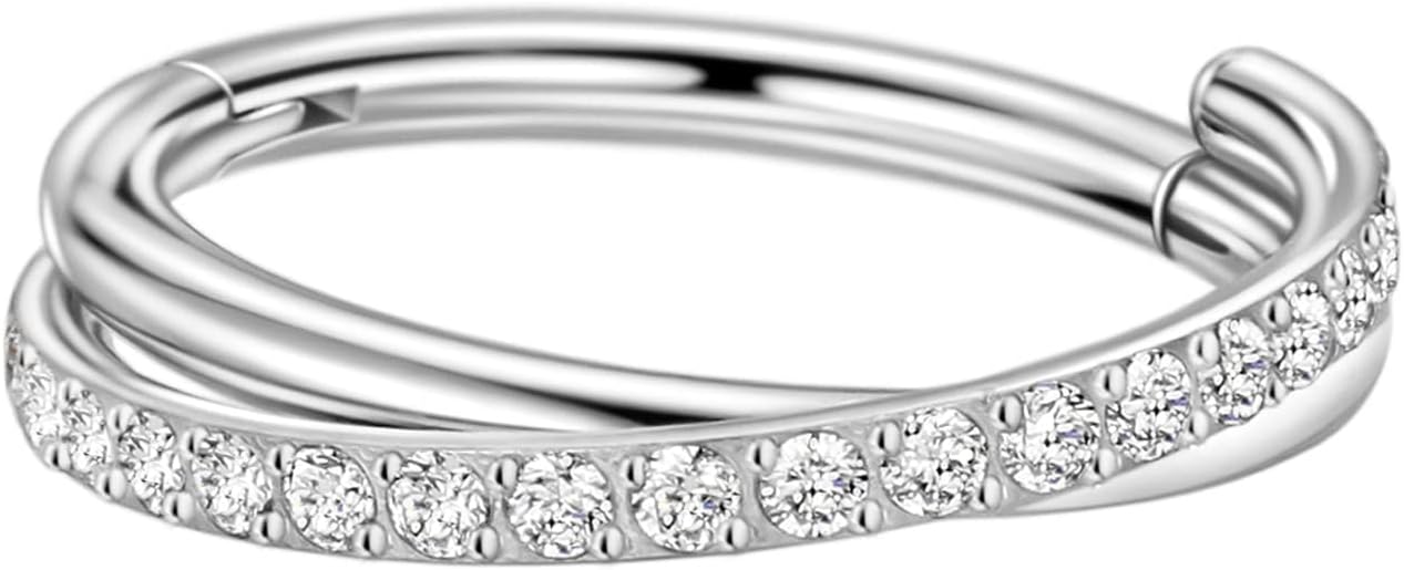 16G, 12mmSilver, Clear Cz Twisted Hoop