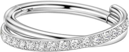 16G, 12mmSilver, Clear Cz Twisted Hoop