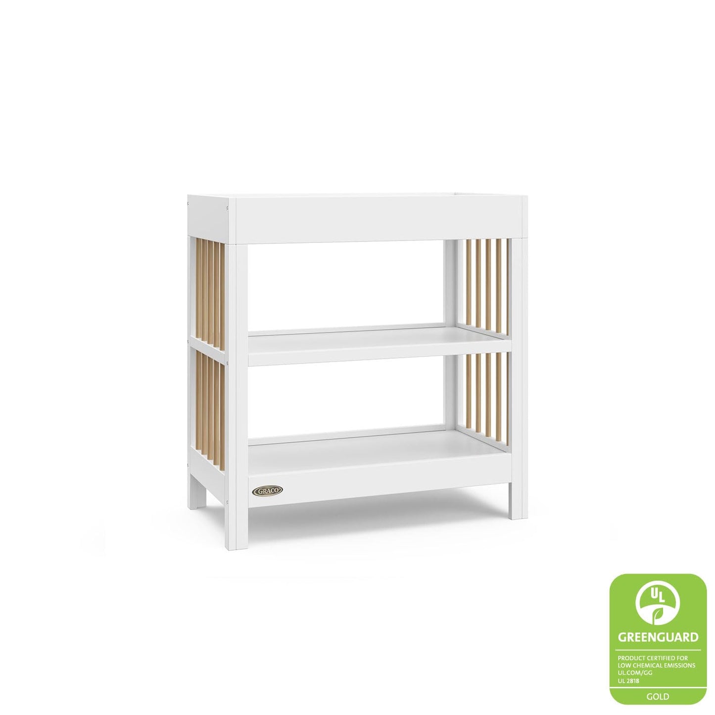 Graco Teddi Changing Table with Water-Resistant Changing Pad (Driftwood) - GREENGUARD Gold Certified, Includes Bonus Water-Resistant Changing Pad with Safety Strap, 2 Shelves, Easy-to-Match