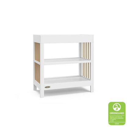 Graco Teddi Changing Table with Water-Resistant Changing Pad (Driftwood) - GREENGUARD Gold Certified, Includes Bonus Water-Resistant Changing Pad with Safety Strap, 2 Shelves, Easy-to-Match
