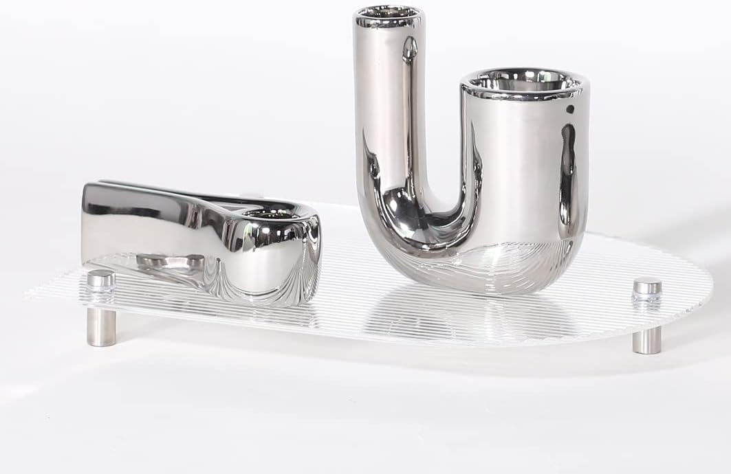 Candle Holder Silver Ceramic Tea Light Candlestick Candle Lamps Holder Set of 3 for Wedding Party Home Decor