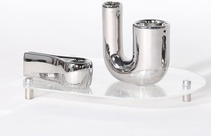 Candle Holder Silver Ceramic Tea Light Candlestick Candle Lamps Holder Set of 3 for Wedding Party Home Decor