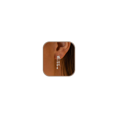 Dangle Earrings for Women,14k Gold Plated Triple Huggie Stud Earrings Cute Statement Chain Earring Dainty Drop Earrings for Women Trendy Gold Plated Jewelry