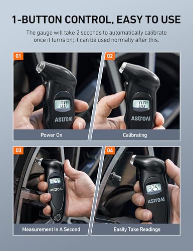 AstroAI Digital Tire Pressure Gauge with Replaceable AAA Batteries, 150 PSI 4 Settings Industrial Tire Gauge for Car Truck Bicycle Backlit LCD Non-Slip Grip Car Accessories(Black)