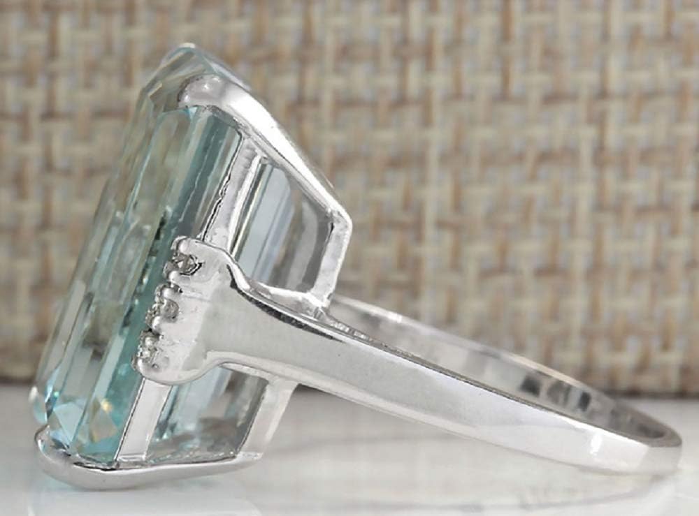 Lzz Vintage Fashion Lady 925 Silver Emerald Cut Blue Aquamarine Gemstone Ring with Diamond Ring Wedding Jewelry Size 5-11, US code 5, Zirconia,Gemstone,Silver, Cubic Zirconia