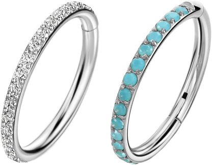 16G, 8mm2 Pcs, Silver, Clear Cz, Turquoise Cz, 8mm