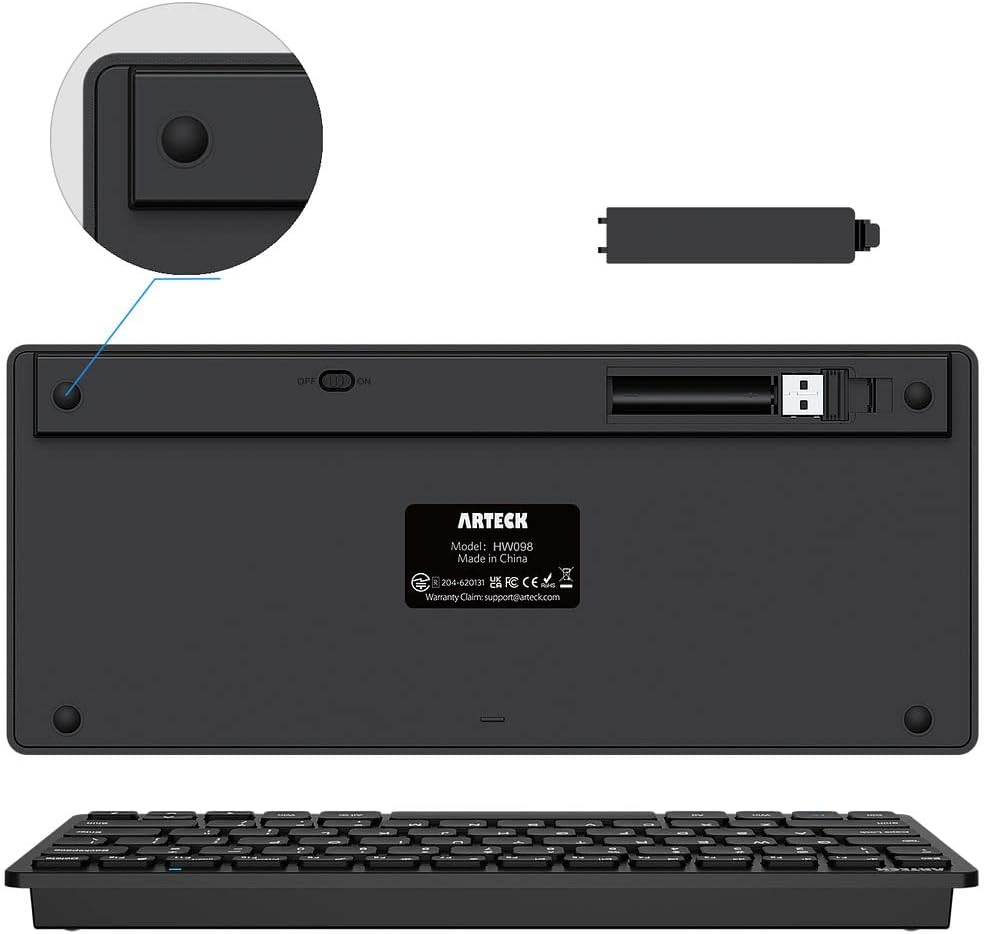 Arteck 2.4G kabellose Tastatur, ultraflache und kompakte Tastatur mit Media-Hotkeys für Computer, Desktop-PC, Laptop, Surface, Smart TV und Windows 11/10/8/7, Schwarz