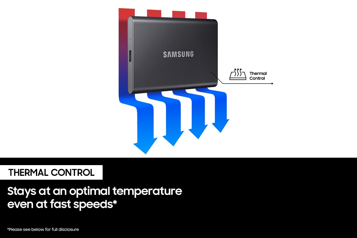 Samsung T7 Portable SSD, 1TB External Solid State Drive, Speeds Up to 1,050MB/s, USB 3.2 Gen 2, Reliable Storage for Gaming, Students, Professionals, MU-PC1T0T/AM, Gray