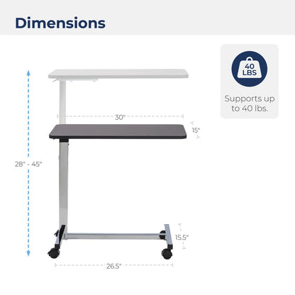 Drive Medical Overbed Table with Wheels - Secure Height Adjustment for Comfort - Non Tilt Surface - Smooth Rolling Design - Home & Hospital Use - Woodgrain Laminate Top - Silver Vein