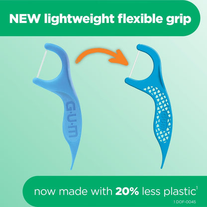 GUM Advanced Care Flosser Picks, Infused with Vitamin E & Fluroide, Fresh Mint Flavour, Blue, 150 Flossers (1 Bag)