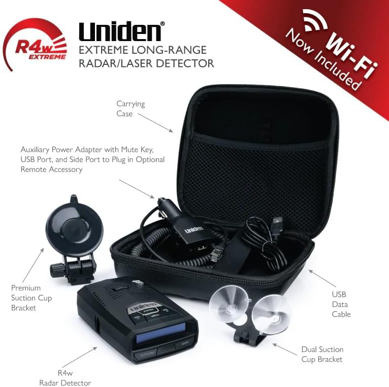 Uniden R4W (new Model) Extreme Long-Range Laser/Radar Detector, Record Shattering Performance, 360° Awareness, Built-in GPS, Wi-Fi, Bluetooth, Voice Alerts, Red Light & Speed Cameras, R/TACH App