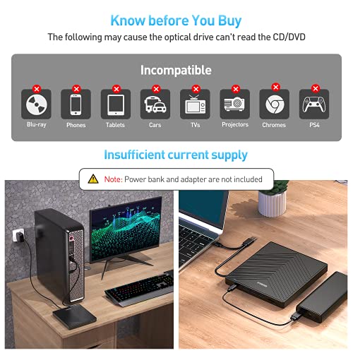 ORIGBELIE externes DVD-Laufwerk, CD-Laufwerk USB 3.0 Typ-C CD/DVD ROM +/-RW Adapter mit USB-Anschluss DVD-Brenner für Laptop, PC, Desktop-Computer, optisches Laufwerk CD-Player kompatibel mit Mac Windows Linux