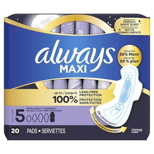 Always Maxi Overnight Damenbinden mit Flügeln, Größe 5, Extra Starker Auslaufschutz für die Nacht, Unparfümiert, 36 Stück