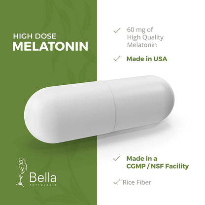 Melatonin Pure 60mg – High Potency Nighttime Sleep Aid for Deep Rest, Relaxation, Jet Lag & Stress Relief – Fast-Acting, Non-Habit Forming, Drug-Free, Made in USA (60 Capsules) (Pack of 3)