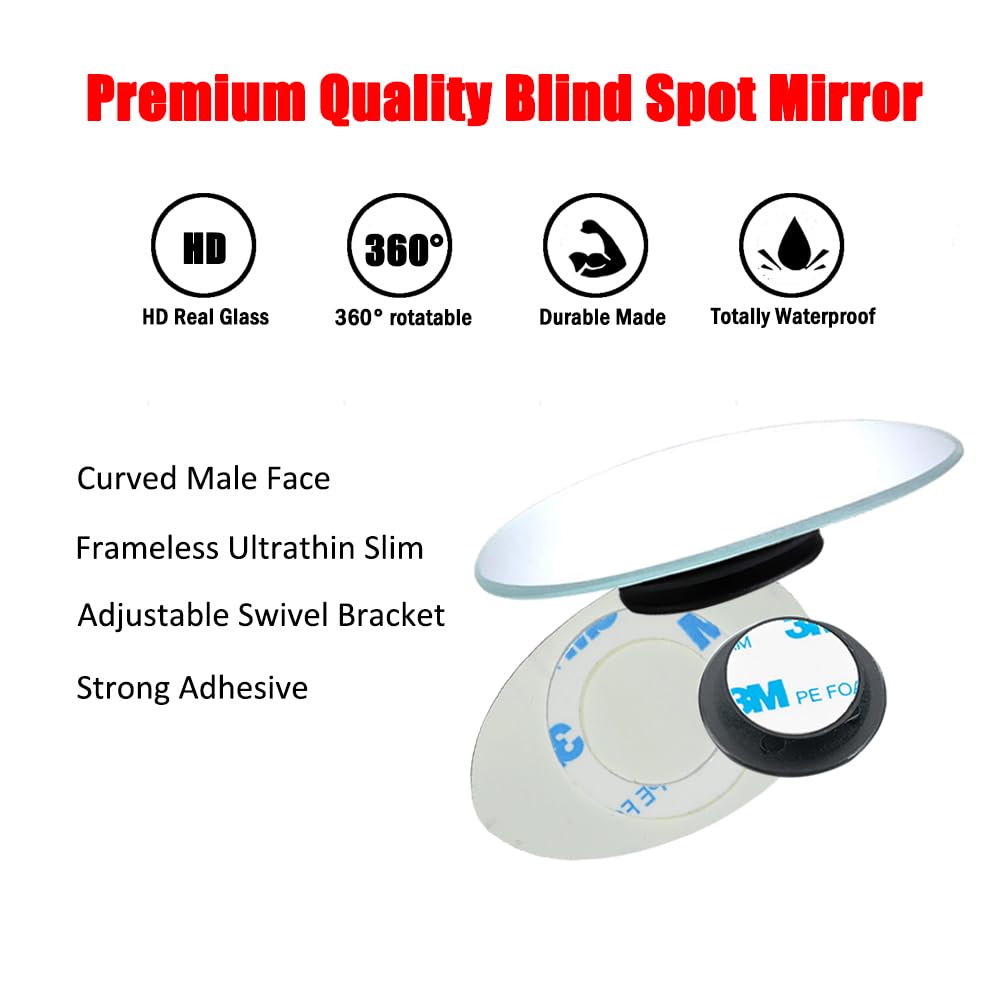 Ampper Blind Spot Mirror, 2" Round HD Glass Frameless Convex Rear View Mirror, Pack of 2