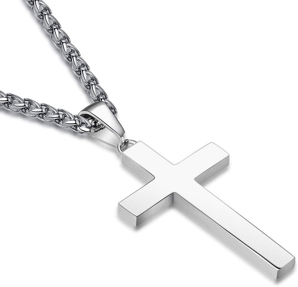 P. Blake Edelstahl Kreuz Anhänger Halskette für Männer Jungen, Christliches Kreuz Anhänger mit 61 cm Kette