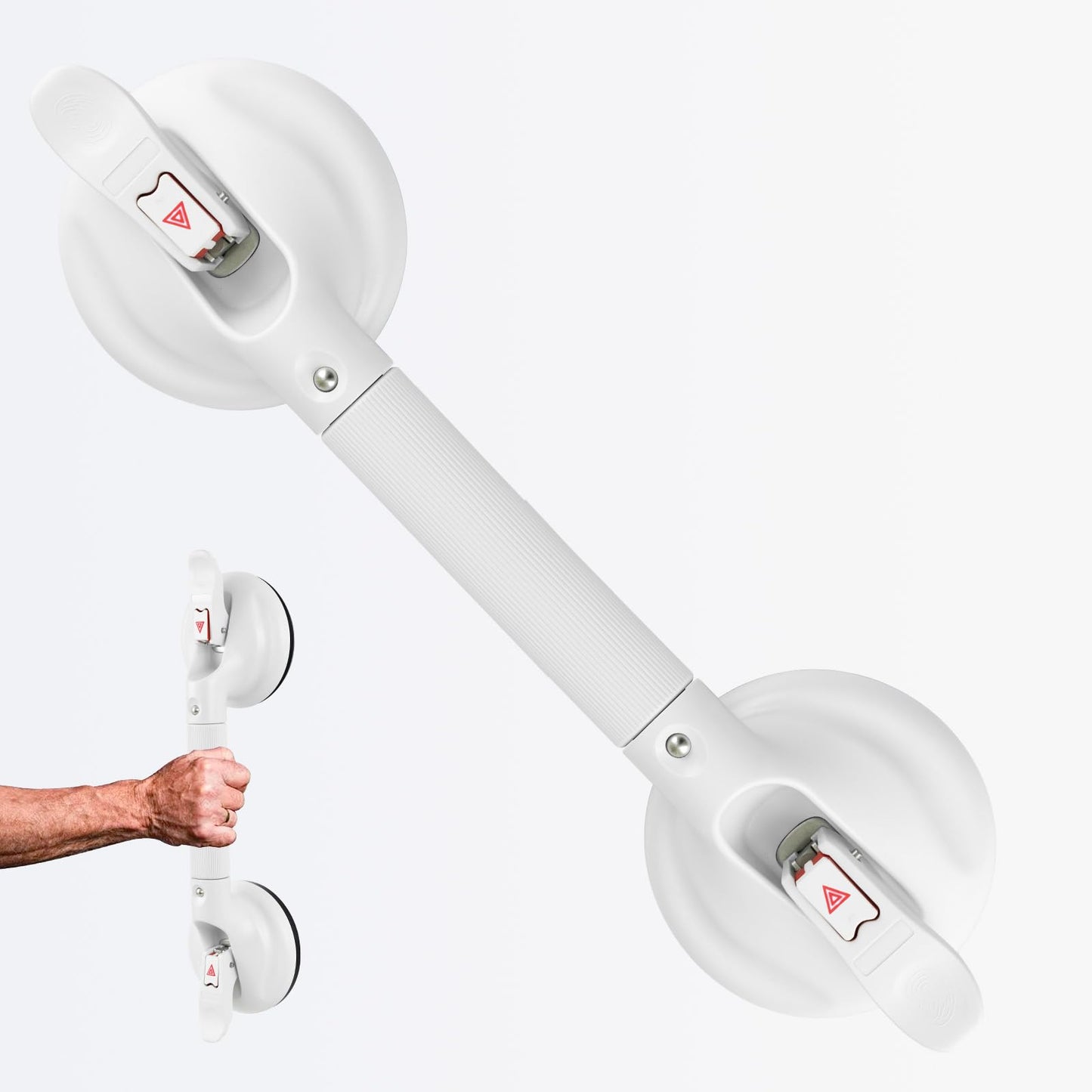 15-Inch Shower Handle - Upgraded Grab Bar with Strong Suction Cups for Bathtub & Shower Safety, Ideal for Seniors, Elderly, Disabled -Silver