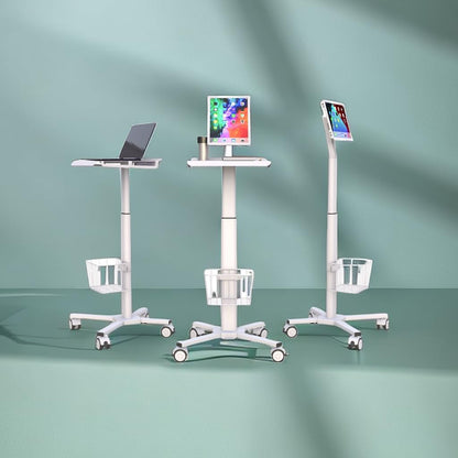 Yicorgard Medical Trolley Rolling Laptop Desk with Weels,Height Adjustable Mobile Workstation Podium Speaker Stand with iPad Holder,Basket Storage,Medical Cart for Hospital Dental Office Salon