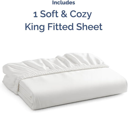 Spannbetttuch King-Size – Einzelnes Spannbetttuch unten – Ultraweiche Hotel-Luxus-Bettwäsche mit 20-40 cm tiefen Taschen – Atmungsaktiv, kühlend & knitterfrei – Pflegeleicht, farb- & schrumpffest – Weiß