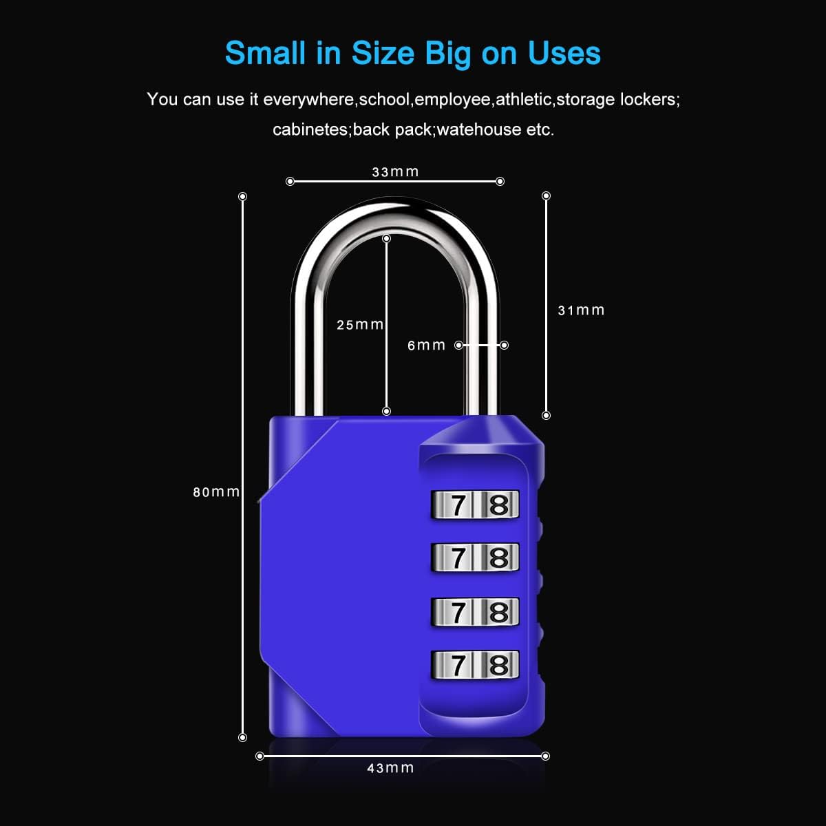 Combination Padlock, Diyife 4 Digit Locker Lock Weatherproof Lock Outdoor Combination Lock for School Gym Locker,Toolbox, Fence, Hasp, Cabinet(Black)
