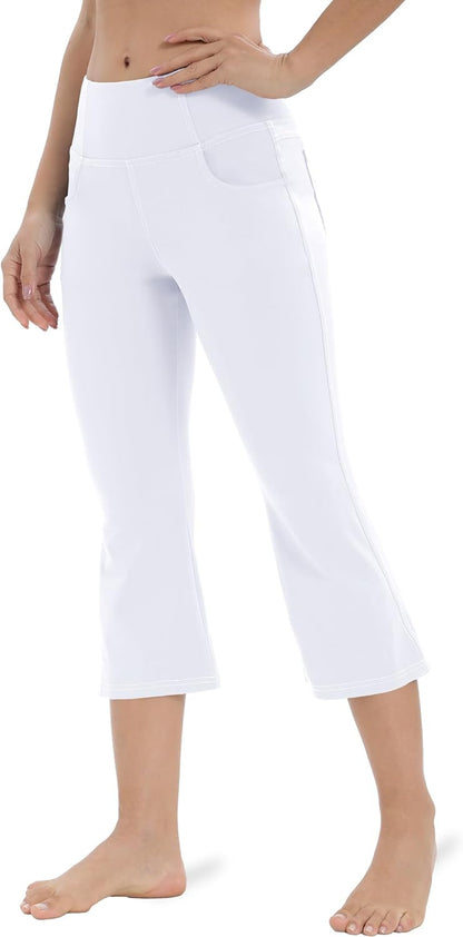 VOOVEEYA Lässige Bootcut Yoga-Hose für Damen, 4 Taschen – Schlagleggings, High Waist, Bauchkontrolle, Bootleg-Arbeitshose