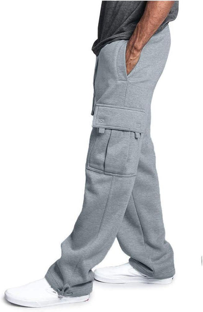 Herren Fleece Cargo Hose Dicke Sweatpants Freizeithose Loose Sports Jogginghose mit Taschen