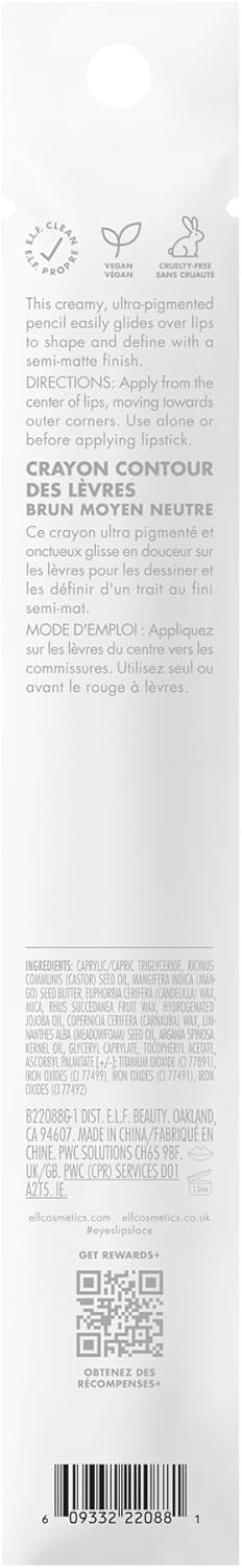 e.l.f. Cream Glide Lipliner, Hochpigmentierter Stift zum Formen & Konturieren der Lippen, Semi-Mattes Finish, Vegan & Tierversuchsfrei, Mauve Aside