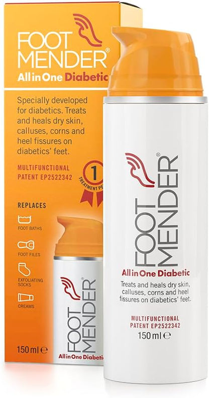 Footmender All in One Diabetic | Medically Proven, an Effictive Foot Cream | Treat and Heal Your Dry Feet, Hard Skin, Corns and Cracked Heels | Significant Effect After First Treatment | 150 ml
