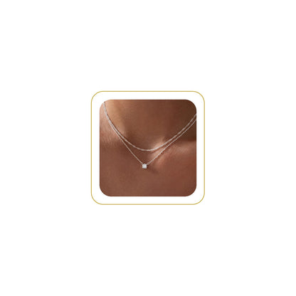 Tewiky Dainty 14k Gold Plated/Silver Cubic Zirconia Necklaces for Women, Simple CZ Jewelry Necklaces Trendy Gifts
