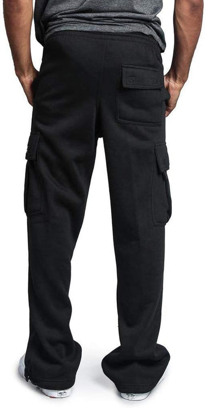 Herren Fleece Cargo Hose Dicke Sweatpants Freizeithose Loose Sports Jogginghose mit Taschen
