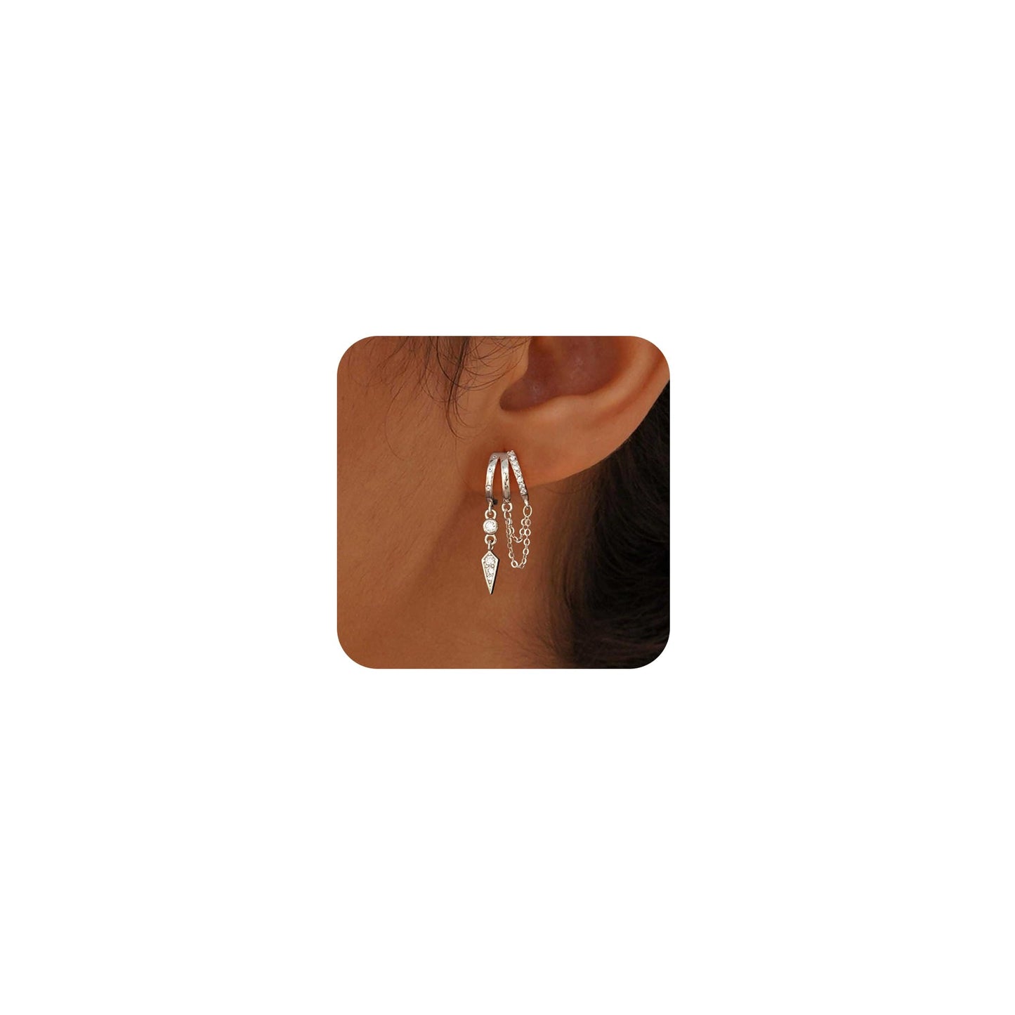 Dangle Earrings for Women,14k Gold Plated Triple Huggie Stud Earrings Cute Statement Chain Earring Dainty Drop Earrings for Women Trendy Gold Plated Jewelry