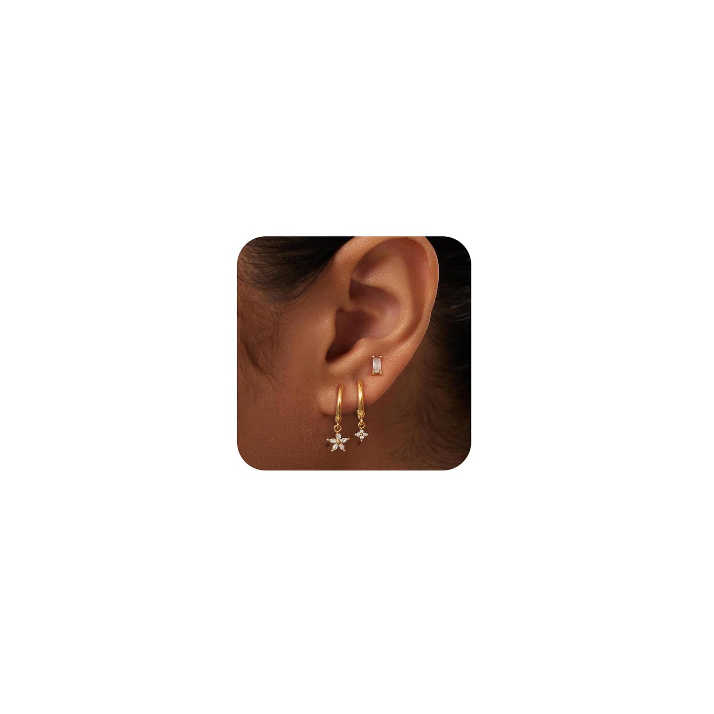 Gold Earrings For Women, Dainty Huggie Earrings Stack 14K Gold Plated Pearl Dangle Earrings for Women Trendy Cute Hypoallergenic Unique Gold Earring Stack Fashion Gold Jewelry Gifts