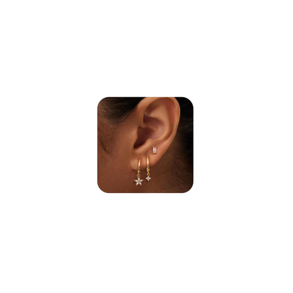 Gold Earrings For Women, Dainty Huggie Earrings Stack 14K Gold Plated Pearl Dangle Earrings for Women Trendy Cute Hypoallergenic Unique Gold Earring Stack Fashion Gold Jewelry Gifts
