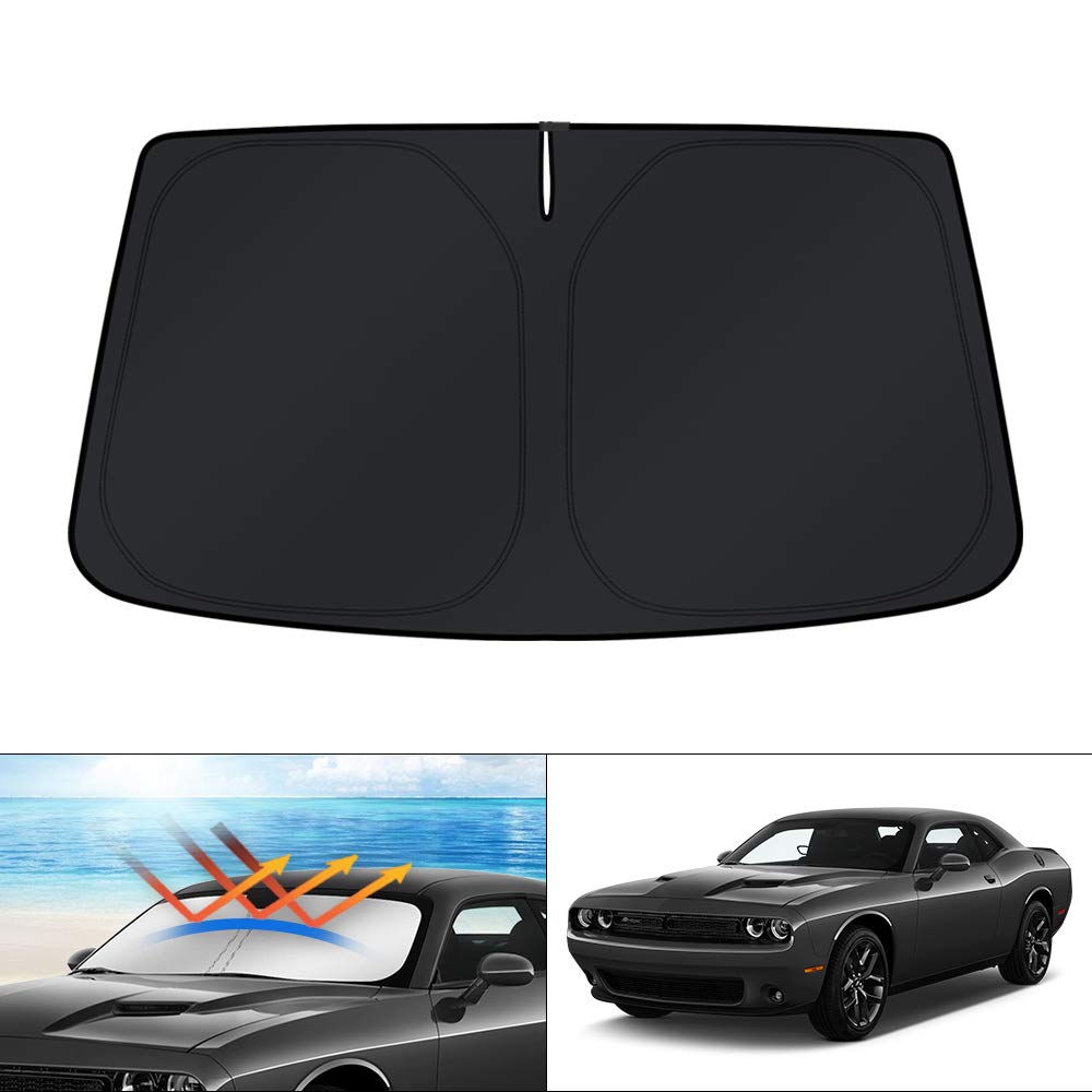 KUST Windshield Sun Shade for 2017-2026 Tesla Model Y/Model 3 Sunshade Accessories (Fit 2025-2026 Model Y Juniper / 2024 Model 3 Highland) Upgraded Foldable Sunshade, Blocks UV Rays Keep Car Cool