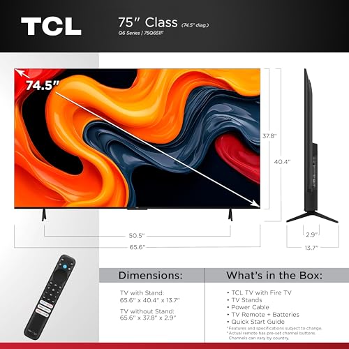 TCL 43-Inch Q6 QLED 4K UHD Smart TV with Fire TV (43Q651F, 2025 Model) Dolby Vision, HDR PRO+, Dolby Atmos, Alexa Built-in with Voice Remote, Apple AirPlay 2 Compatibility, Streaming Television