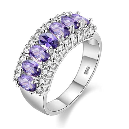 Uloveido Women's Gold Plated 7 Stones Eternity Band Ring Half Moon Design Wedding Bands with Oval CZ J501