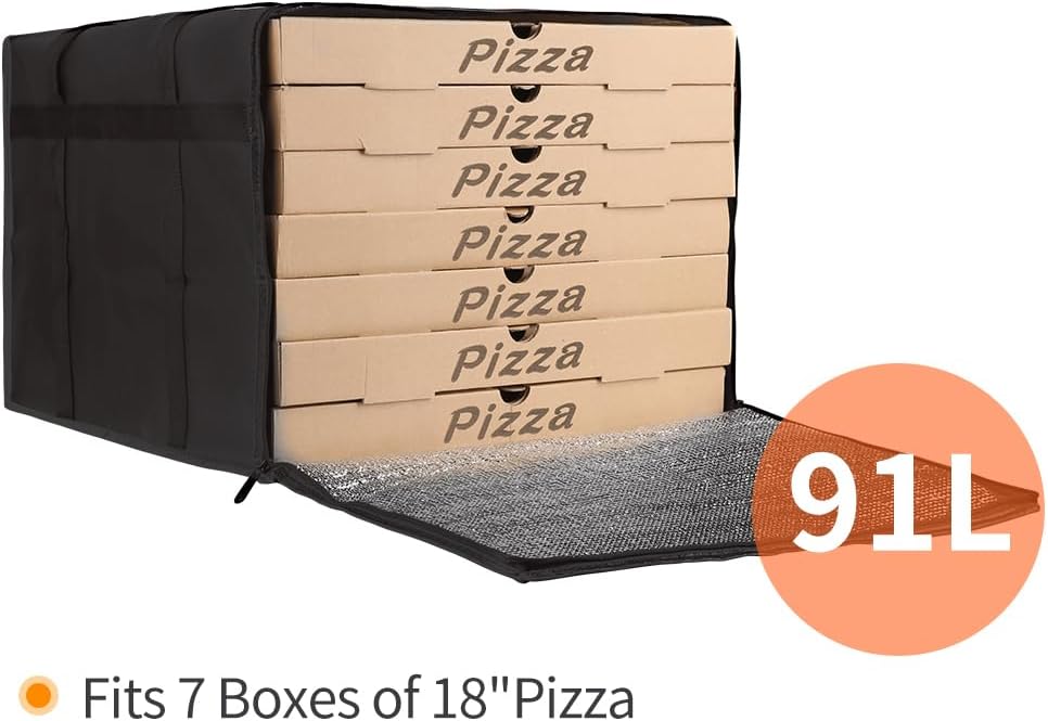Bodaon Isolierte Essensliefertasche - Warm- & Kalthaltetransporttasche, Catering/Doordash Pizzawärmer, Einkaufstasche, Kühltasche für Partys (Schwarz-Rot, 1 St.), Ideal für den Transport warmer Speisen