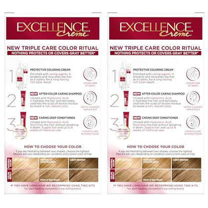 L'Oréal Paris Excellence Crème Permanente Haarfarbe, dreifache Pflegehaarfarbe mit Hyaluronsäure für 100% Grauabdeckung, 4AR Dunkles Schokobraun, 1 Packung (Verpackung kann variieren)