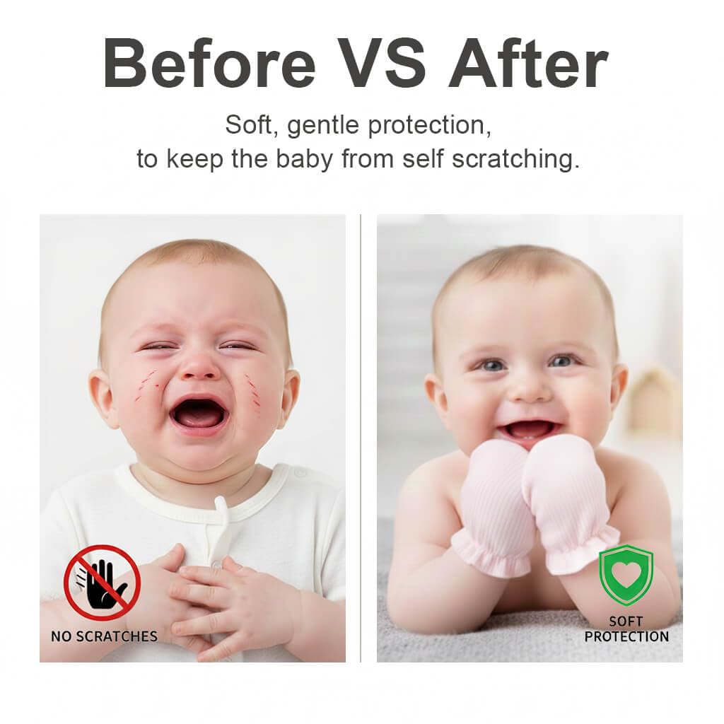BQUBO Baby Fäustlinge Kratzschutz Handschuhe aus Baumwolle mit elastischem Bündchen Hypoallergen für Neugeborene und Babys von 0-6 Monaten Jungen und Mädchen
