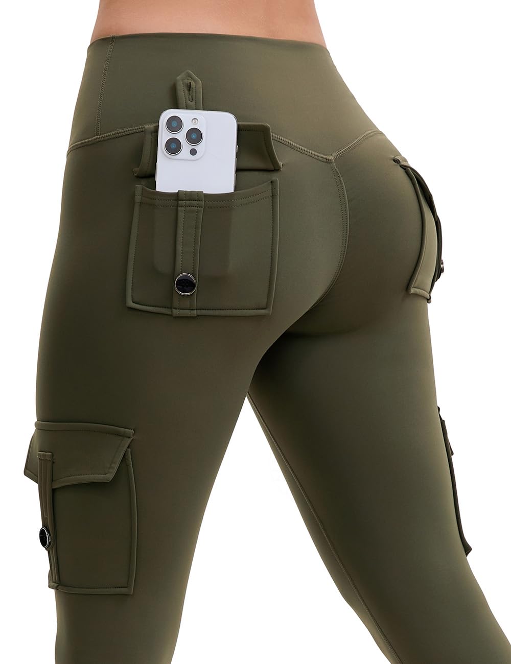 AEEZO Damen-Fleece-Cargo-Leggings mit Taschen, Thermohose, Po-Lifting, verdeckte Scrunch, für kaltes Wetter, Yogahose