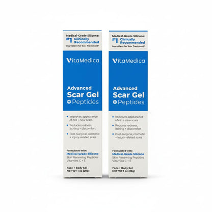 VitaMedica Scar Gel + Peptides - Medical Grade Silicone Scar Gel for Old & New Scars, Acne, Surgical, Burn & Keloid, Helps Reduce Redness & Itching, Face & Body, 2-Pack