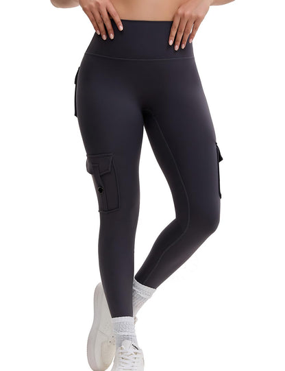 AEEZO Damen-Fleece-Cargo-Leggings mit Taschen, Thermohose, Po-Lifting, verdeckte Scrunch, für kaltes Wetter, Yogahose