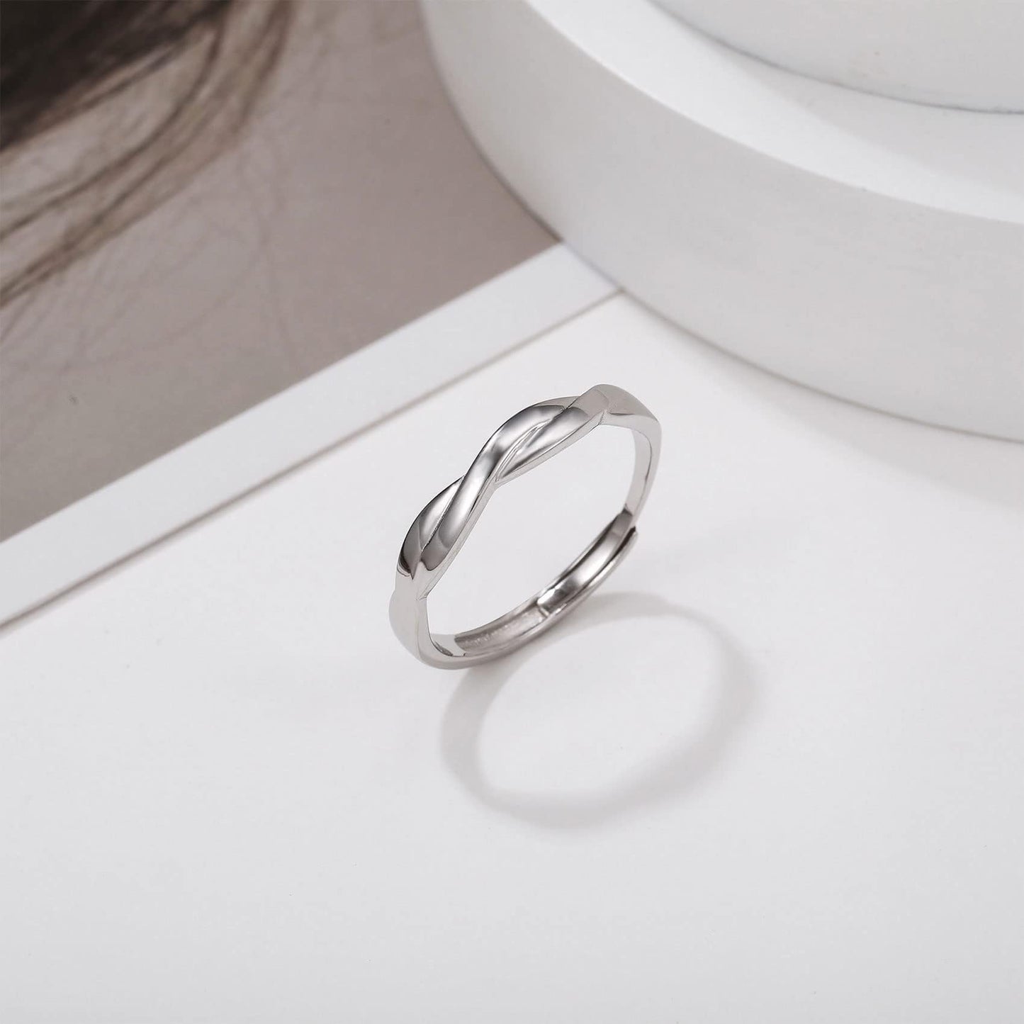 OOOPEL Sterlingsilber Verstellbarer Ring S925 Silberringe für Frauen Zirkonia Twist Liebesknoten Zarter Ring Silber Minimalistischer Offener Fingerring Silber Daumen Sterlingsilberring