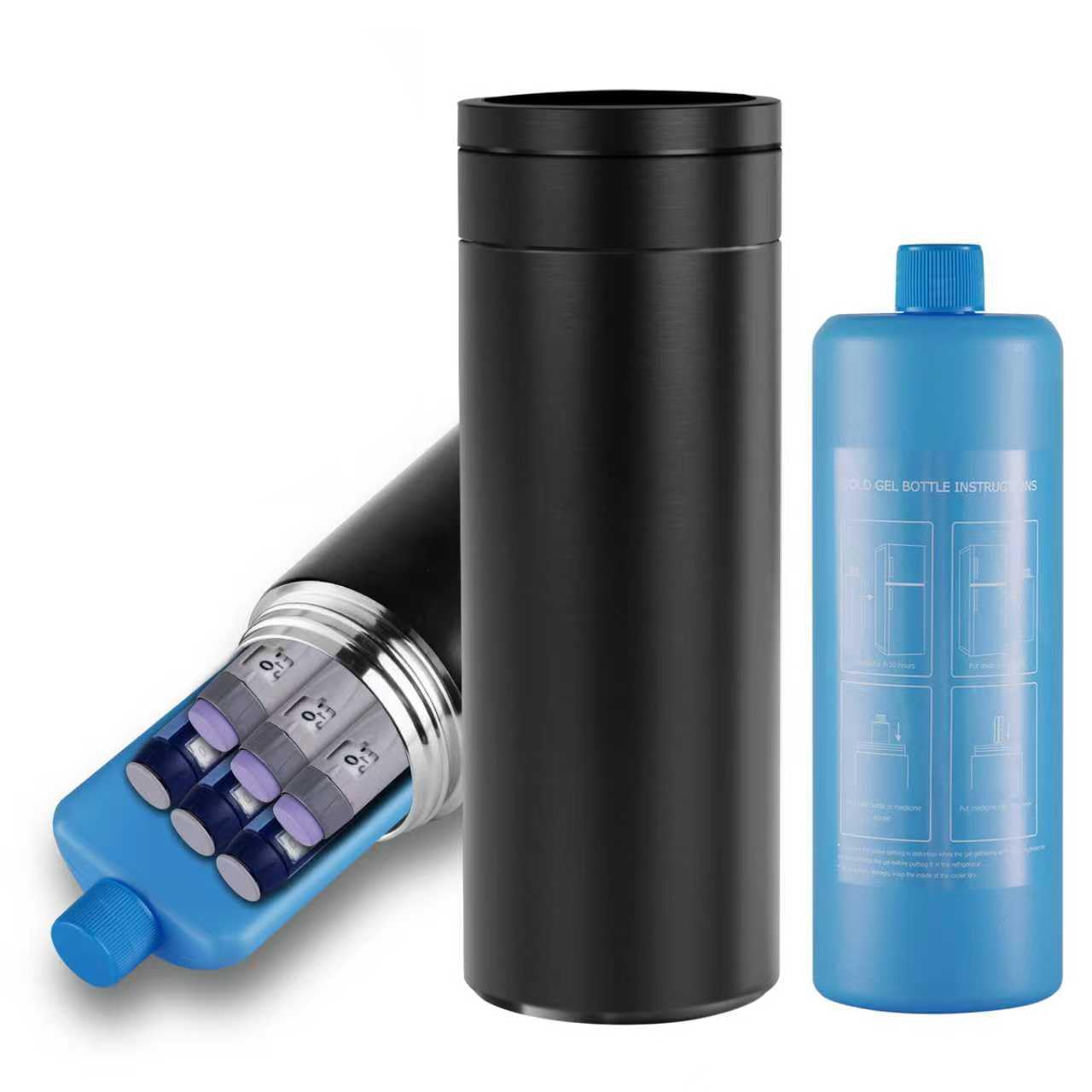 Bogush Large 60H Insulin Pens Cooler for 6-8 Pens Travel Case Temp Display Medication Cooler for Travel TSA Approved Medicine Cooler Medical Travel Cooler Bag Epipen Carry Case Black