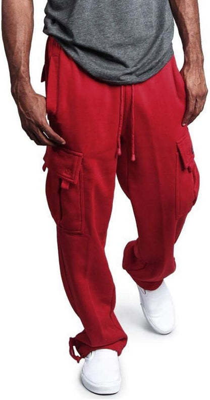Herren Fleece Cargo Hose Dicke Sweatpants Freizeithose Loose Sports Jogginghose mit Taschen